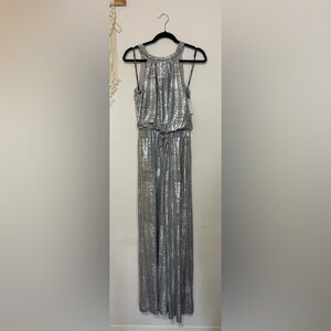 Vince Camuto Silver Sequin Wide-Leg Jumpsuit
